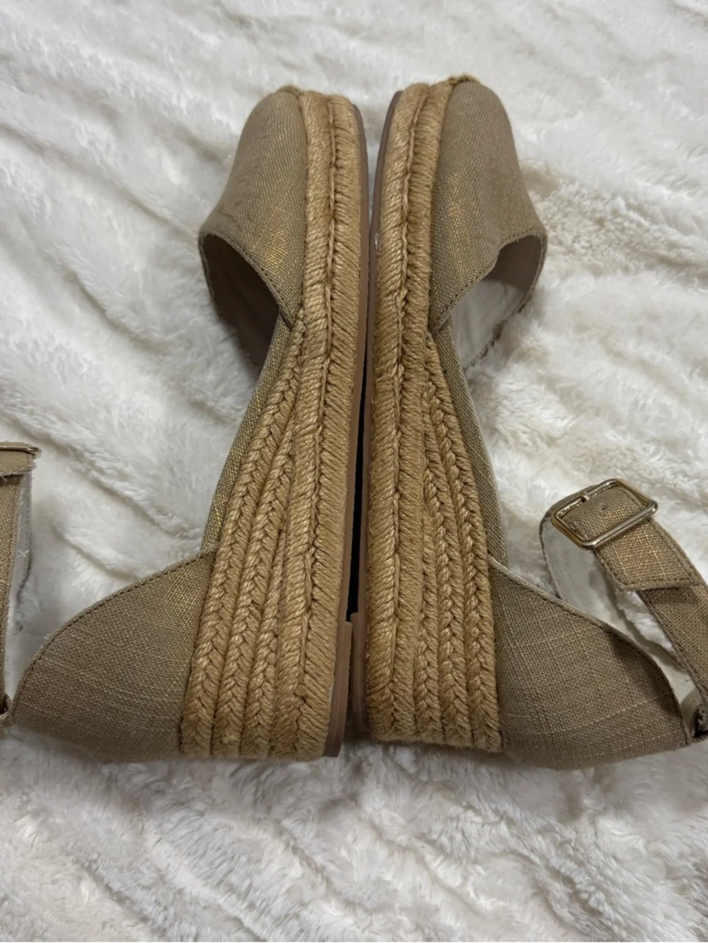 Jack Rogers Metallic Gold Jute Espadrille Wedge Sandals Size 8.5 Ankle Strap